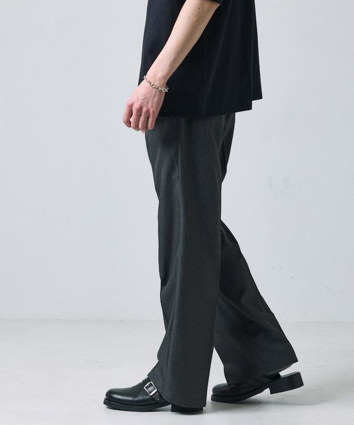 修身款彈力斜紋闊腿褲