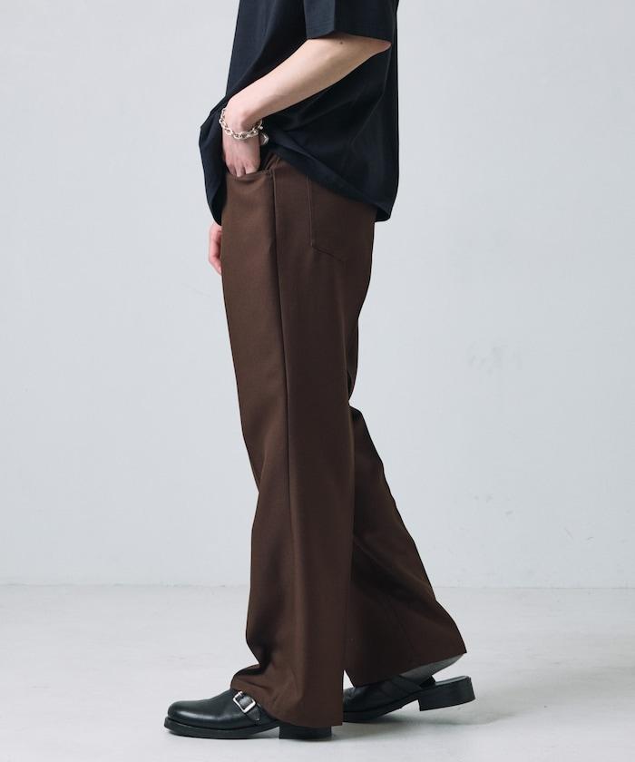 修身款彈力斜紋闊腿褲