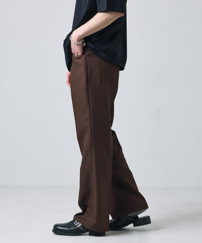 修身款彈力斜紋闊腿褲