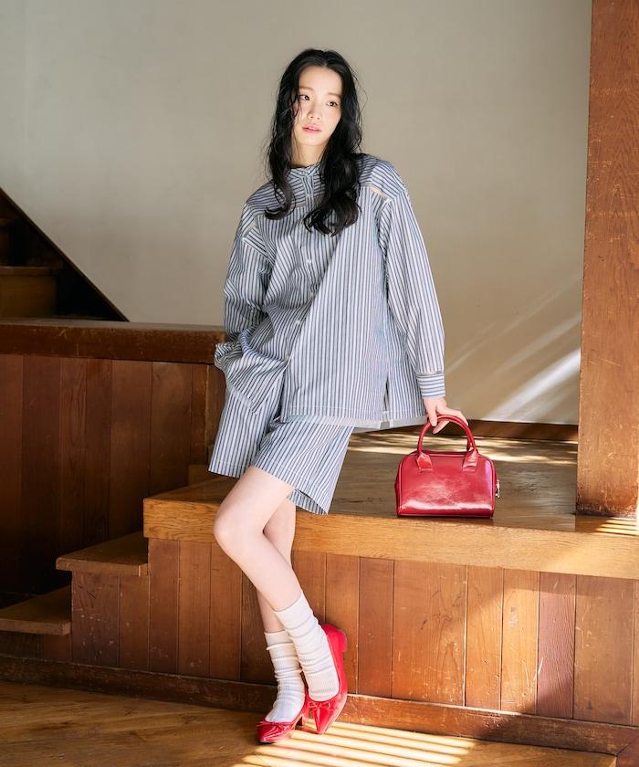 蕾絲拼接條紋襯衫（可搭配套裝）