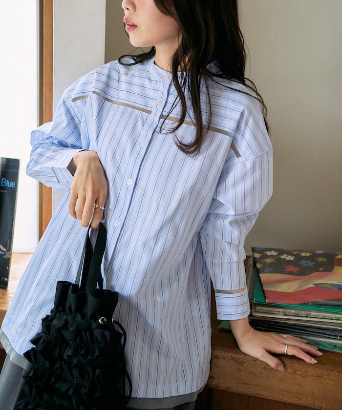 蕾絲拼接條紋襯衫（可搭配套裝）