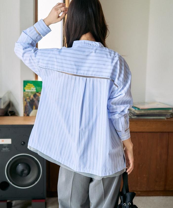 蕾絲拼接條紋襯衫（可搭配套裝）