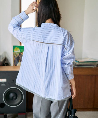 蕾絲拼接條紋襯衫（可搭配套裝）