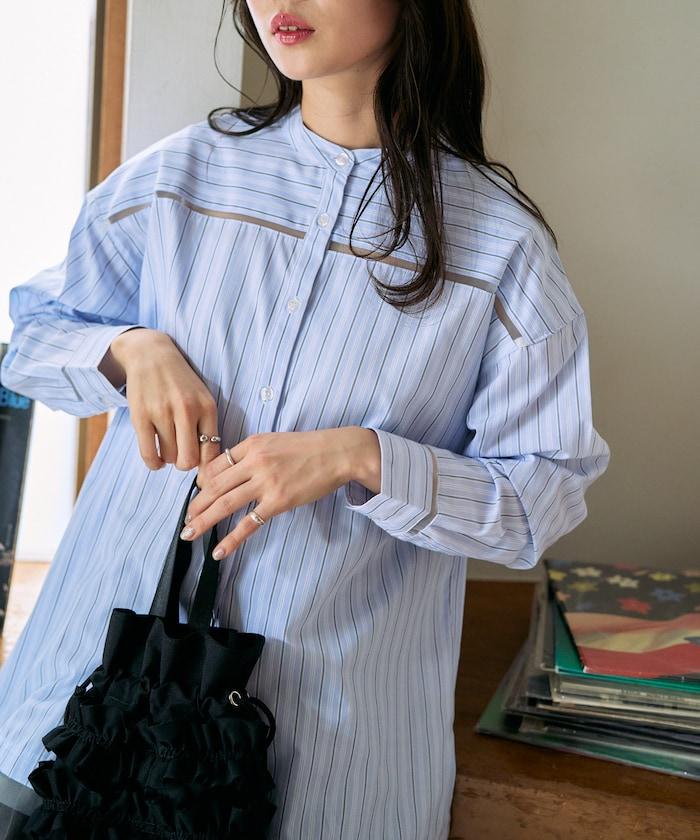 蕾絲拼接條紋襯衫（可搭配套裝）