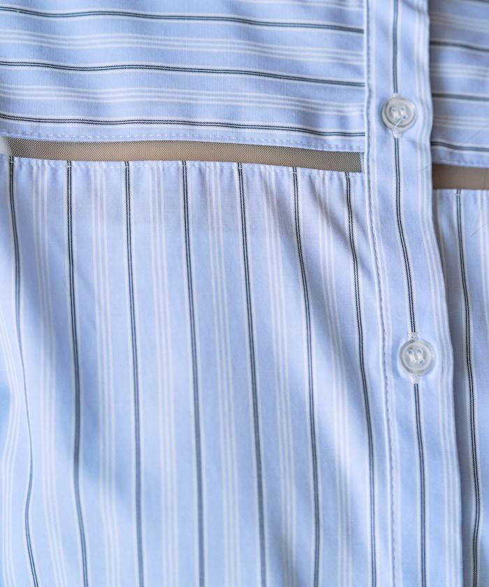 蕾絲拼接條紋襯衫（可搭配套裝）