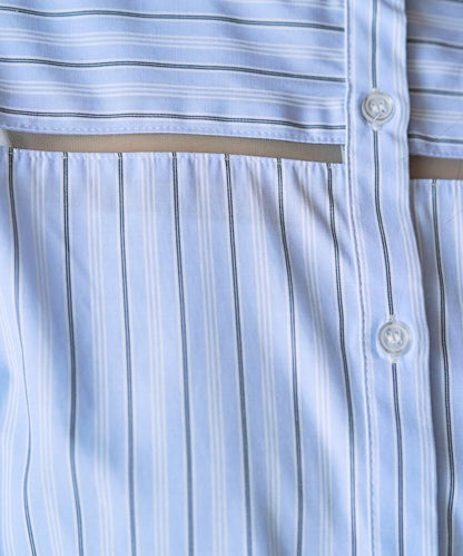 蕾絲拼接條紋襯衫（可搭配套裝）