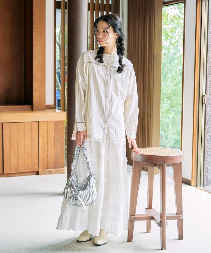 蕾絲拼接條紋襯衫（可搭配套裝）