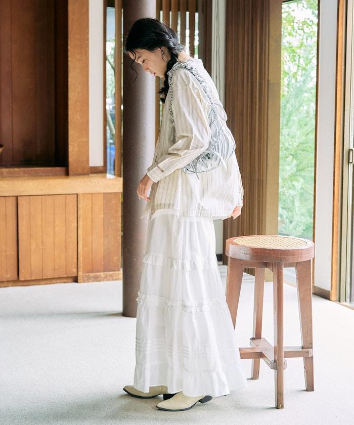 蕾絲拼接條紋襯衫（可搭配套裝）