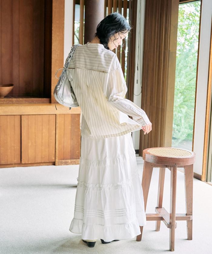 蕾絲拼接條紋襯衫（可搭配套裝）