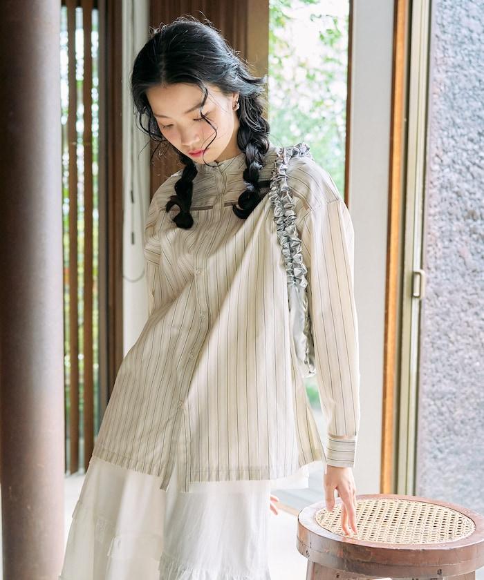 蕾絲拼接條紋襯衫（可搭配套裝）