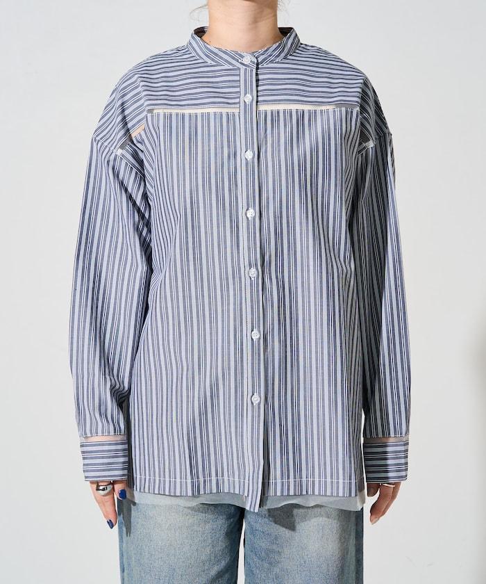 蕾絲拼接條紋襯衫（可搭配套裝）