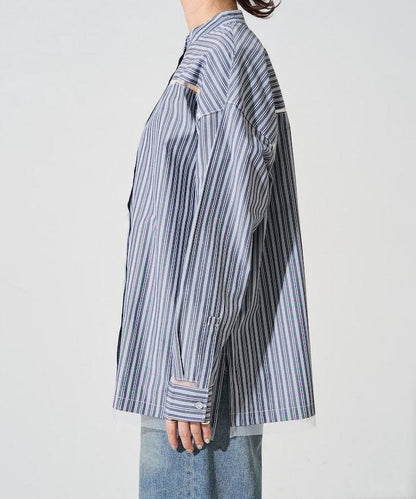 蕾絲拼接條紋襯衫（可搭配套裝）