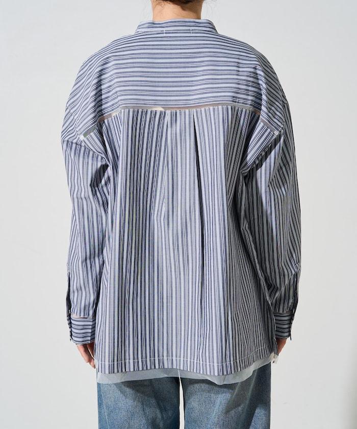 蕾絲拼接條紋襯衫（可搭配套裝）