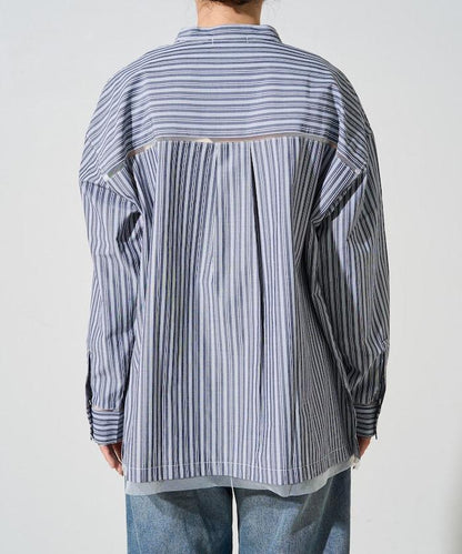 蕾絲拼接條紋襯衫（可搭配套裝）