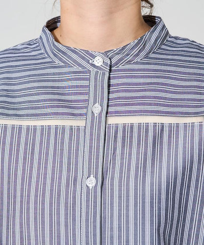 蕾絲拼接條紋襯衫（可搭配套裝）