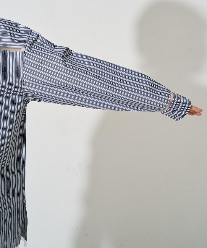 蕾絲拼接條紋襯衫（可搭配套裝）