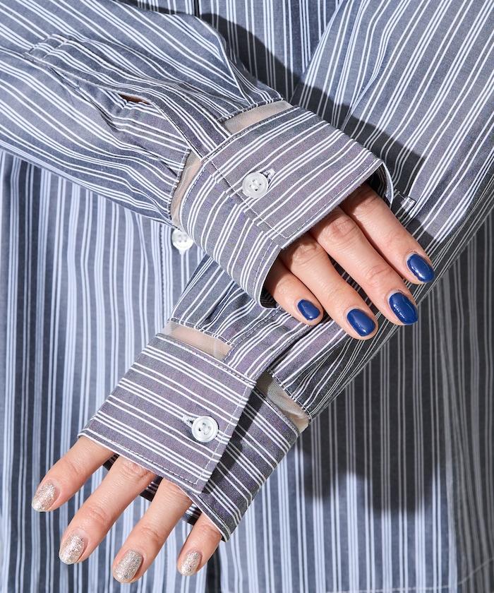 蕾絲拼接條紋襯衫（可搭配套裝）