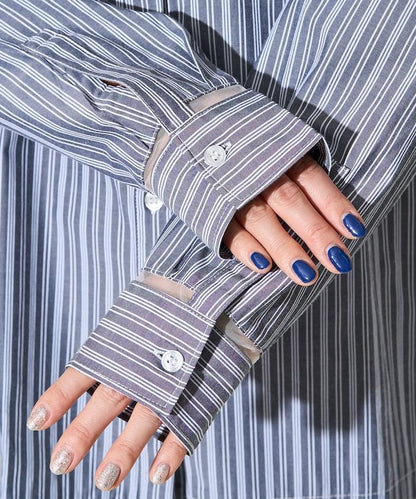 蕾絲拼接條紋襯衫（可搭配套裝）