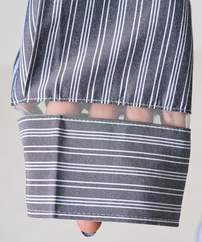 蕾絲拼接條紋襯衫（可搭配套裝）