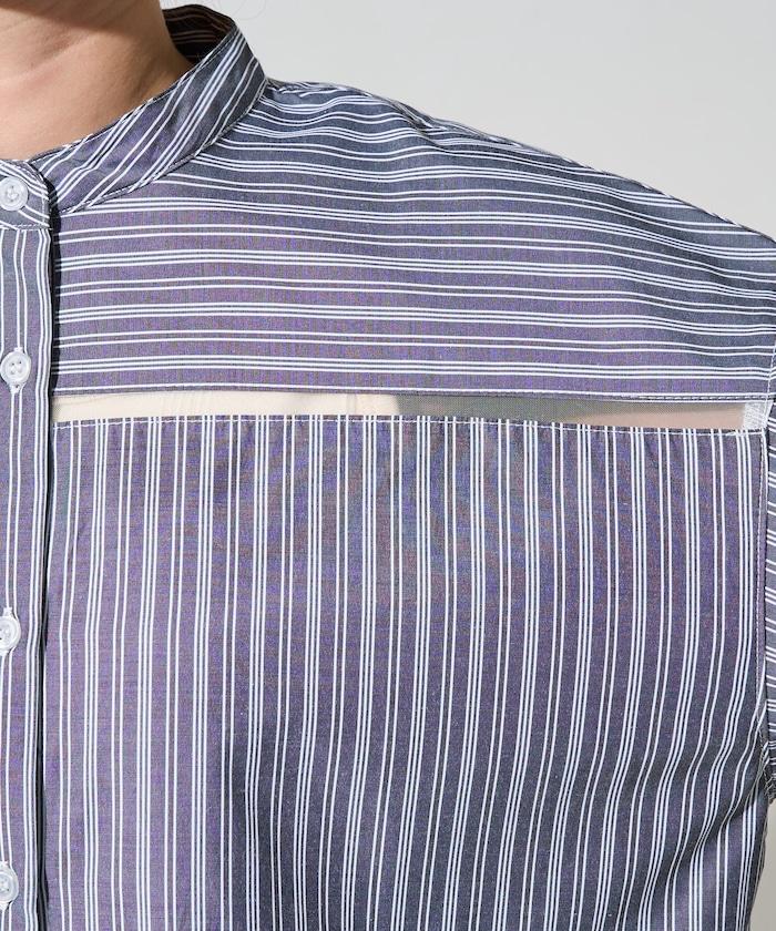 蕾絲拼接條紋襯衫（可搭配套裝）