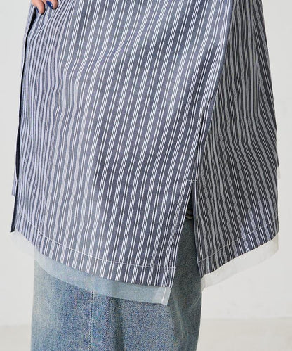 蕾絲拼接條紋襯衫（可搭配套裝）