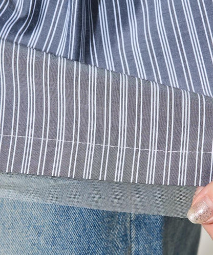 蕾絲拼接條紋襯衫（可搭配套裝）