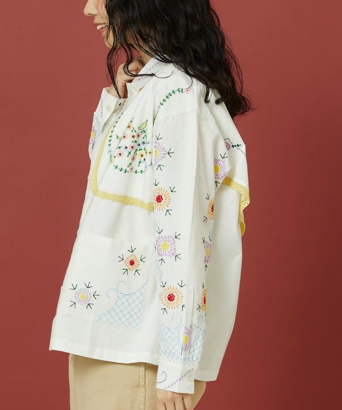 雨傘領 刺繡 襯衫外套