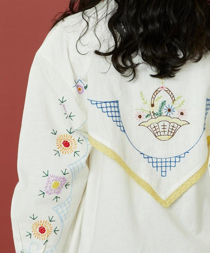 雨傘領 刺繡 襯衫外套