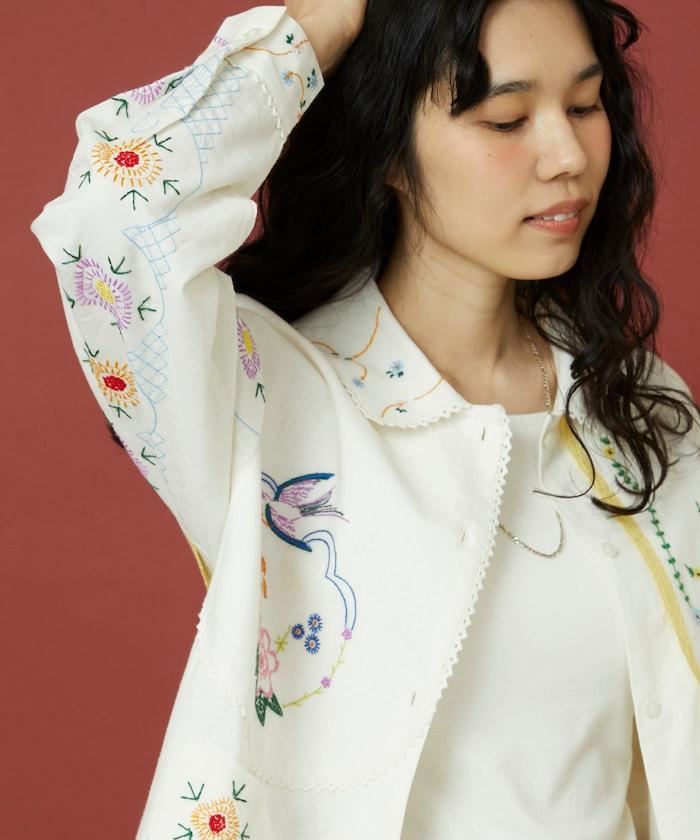 雨傘領 刺繡 襯衫外套