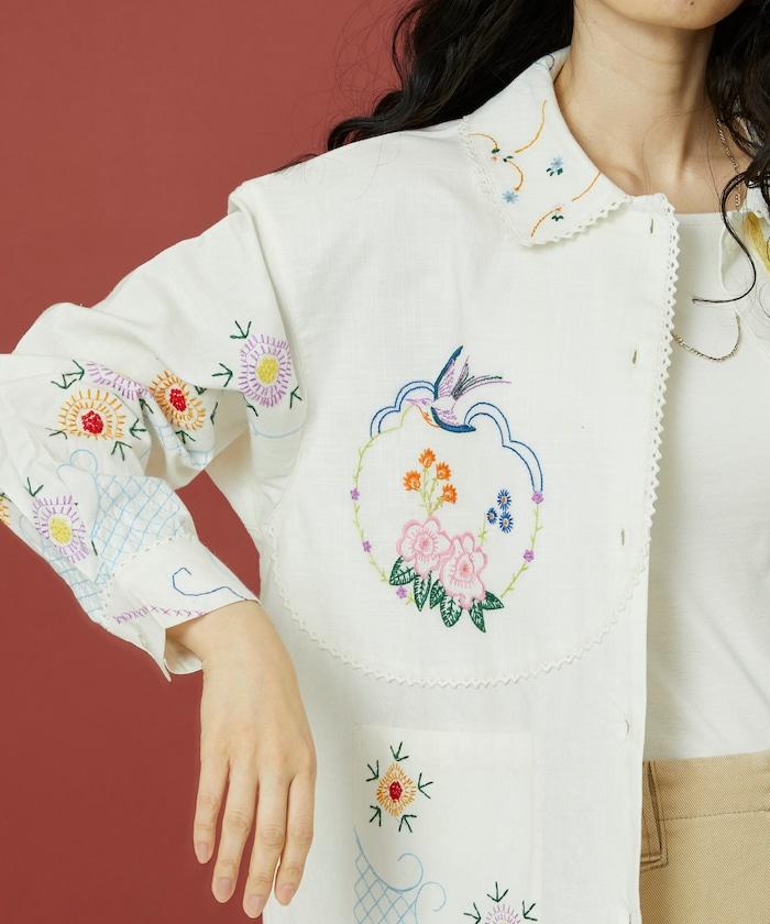 雨傘領 刺繡 襯衫外套