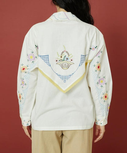 雨傘領 刺繡 襯衫外套