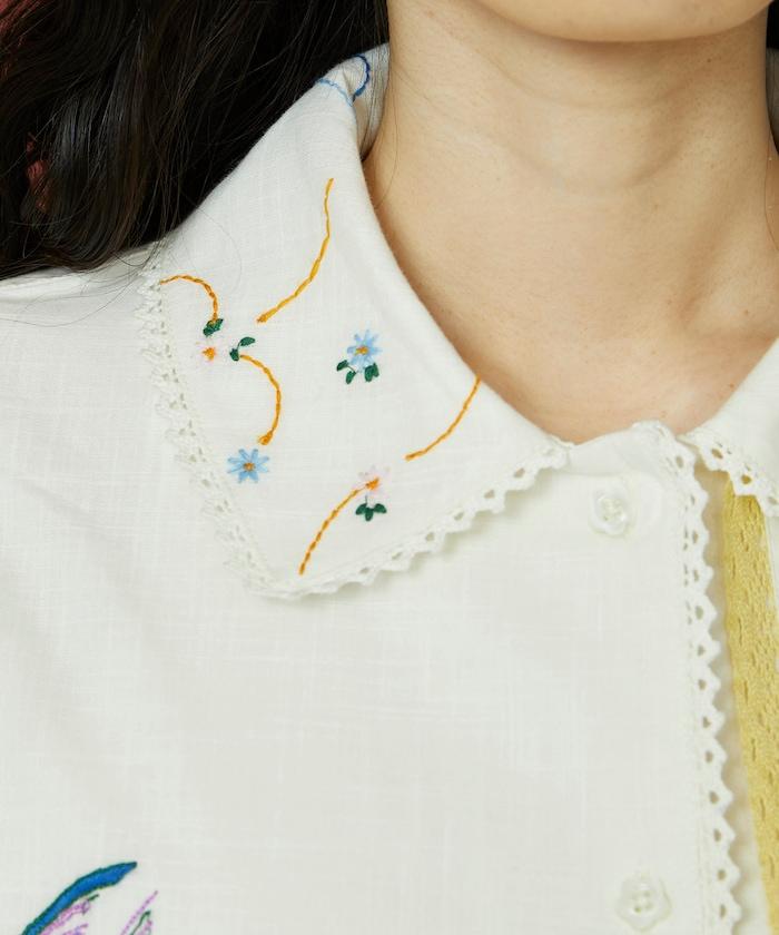 雨傘領 刺繡 襯衫外套