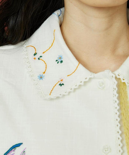 雨傘領 刺繡 襯衫外套