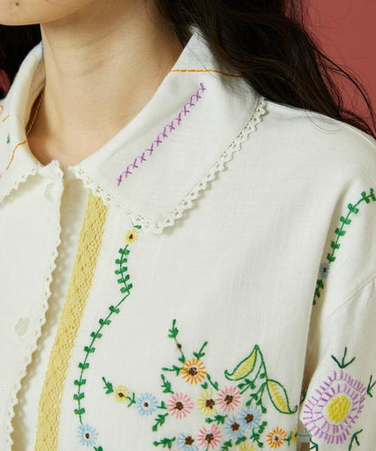 雨傘領 刺繡 襯衫外套