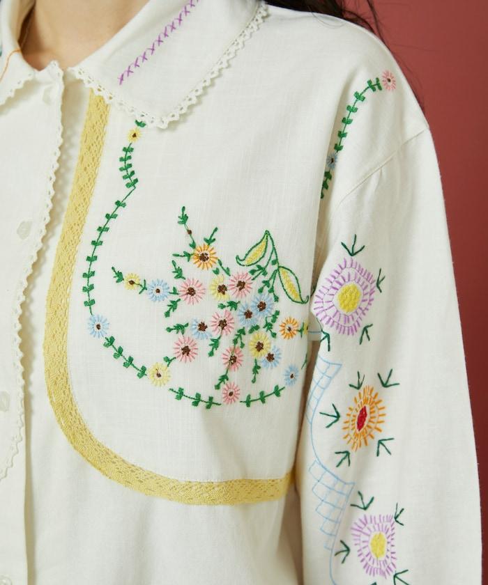 雨傘領 刺繡 襯衫外套