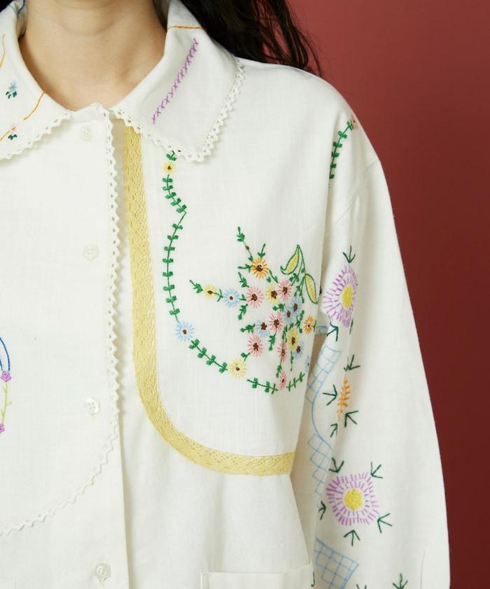 雨傘領 刺繡 襯衫外套