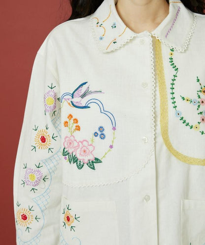 雨傘領 刺繡 襯衫外套
