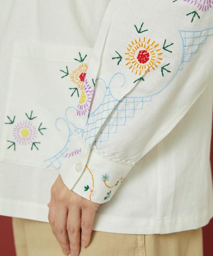 雨傘領 刺繡 襯衫外套