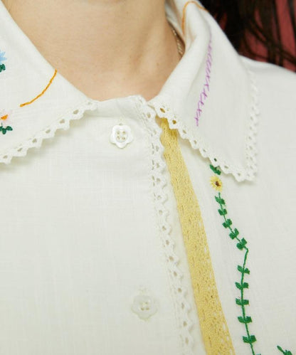 雨傘領 刺繡 襯衫外套