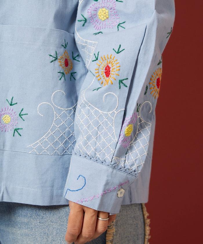 雨傘領 刺繡 襯衫外套