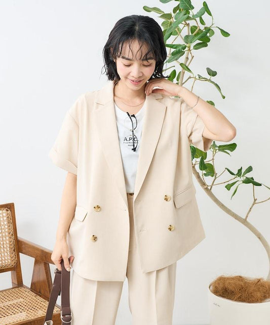 接觸冷感/UV 亞麻觸感 短袖 套裝外套