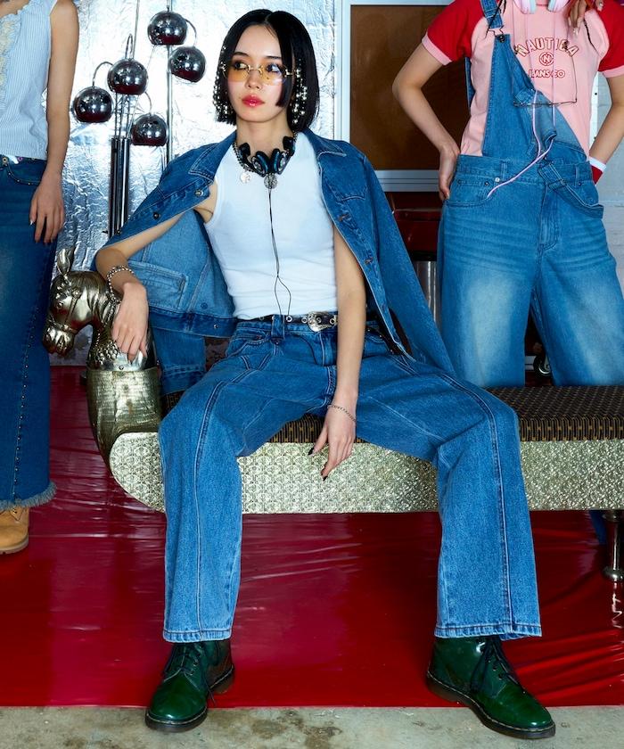 西部風格拼接牛仔褲