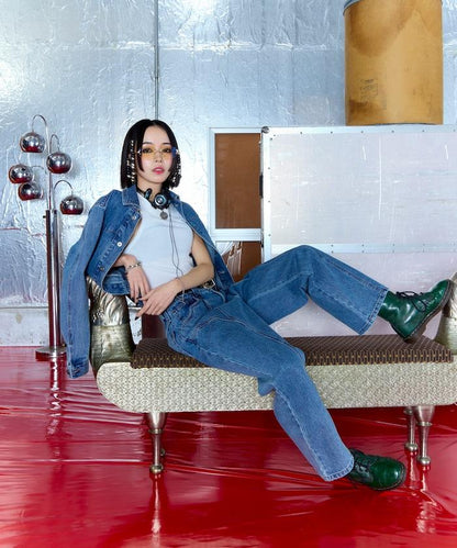 西部風格拼接牛仔褲