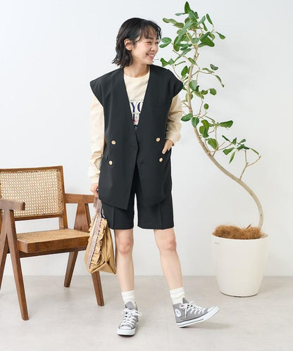 接觸冷感/UV 亞麻觸感 雙層背心＜套裝搭配適用＞