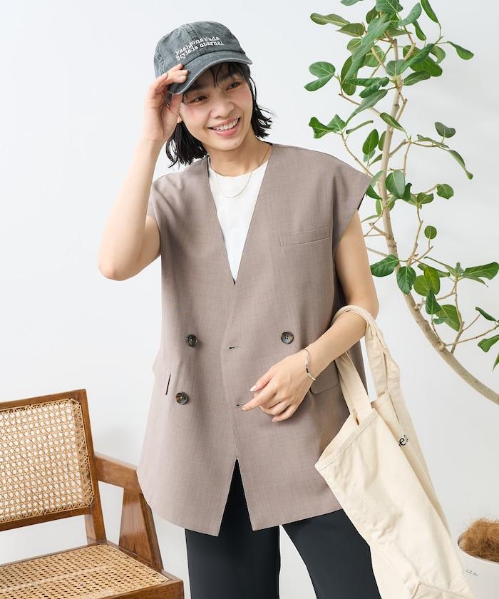 接觸冷感/UV 亞麻觸感 雙層背心＜套裝搭配適用＞