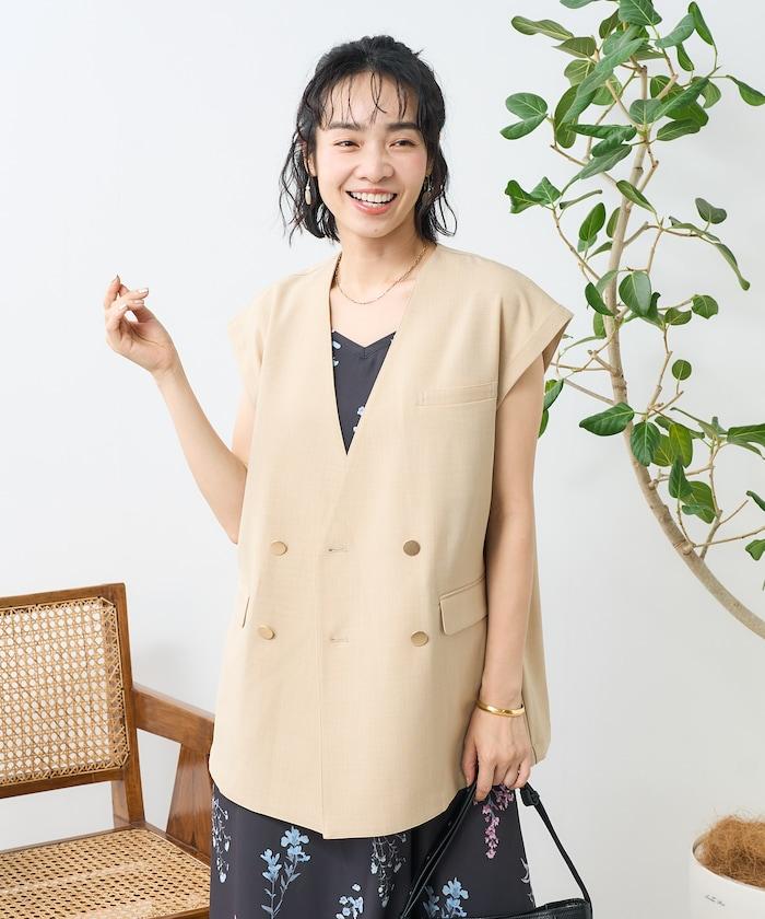 接觸冷感/UV 亞麻觸感 雙層背心＜套裝搭配適用＞