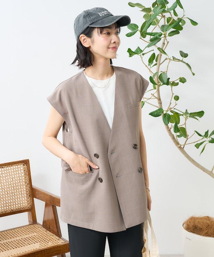 接觸冷感/UV 亞麻觸感 雙層背心＜套裝搭配適用＞