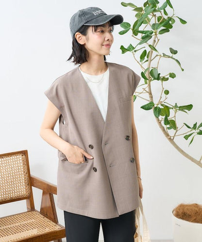 接觸冷感/UV 亞麻觸感 雙層背心＜套裝搭配適用＞