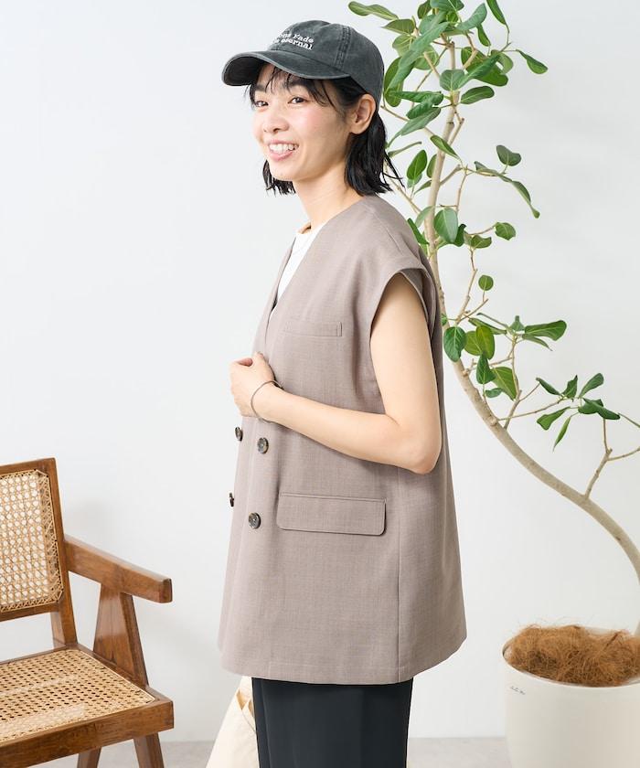 接觸冷感/UV 亞麻觸感 雙層背心＜套裝搭配適用＞