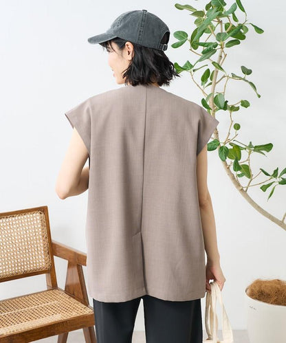 接觸冷感/UV 亞麻觸感 雙層背心＜套裝搭配適用＞